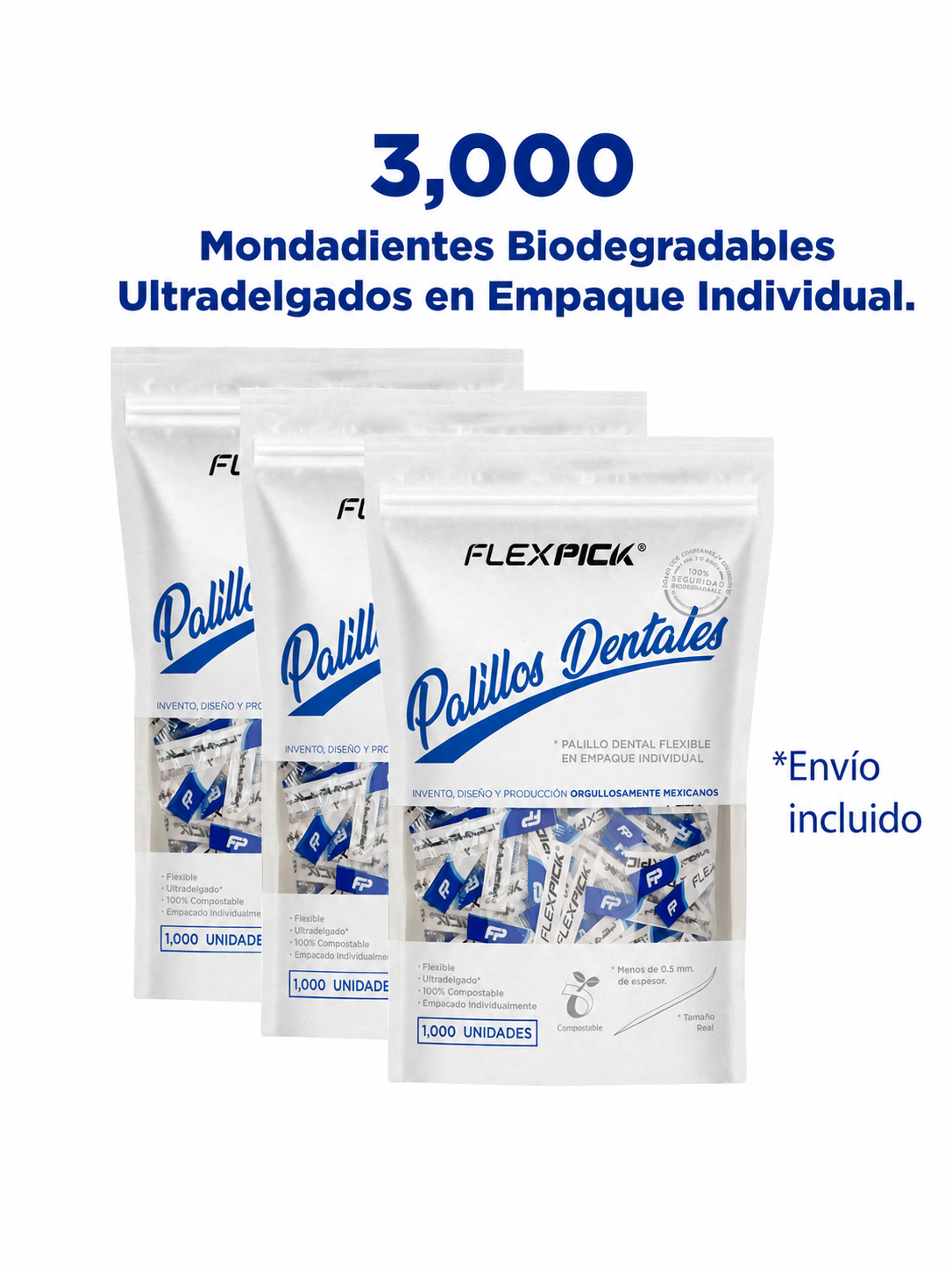 Palillos Dentales Flexpick® 3,000 piezas | Ultradelgados en Empaque Individual